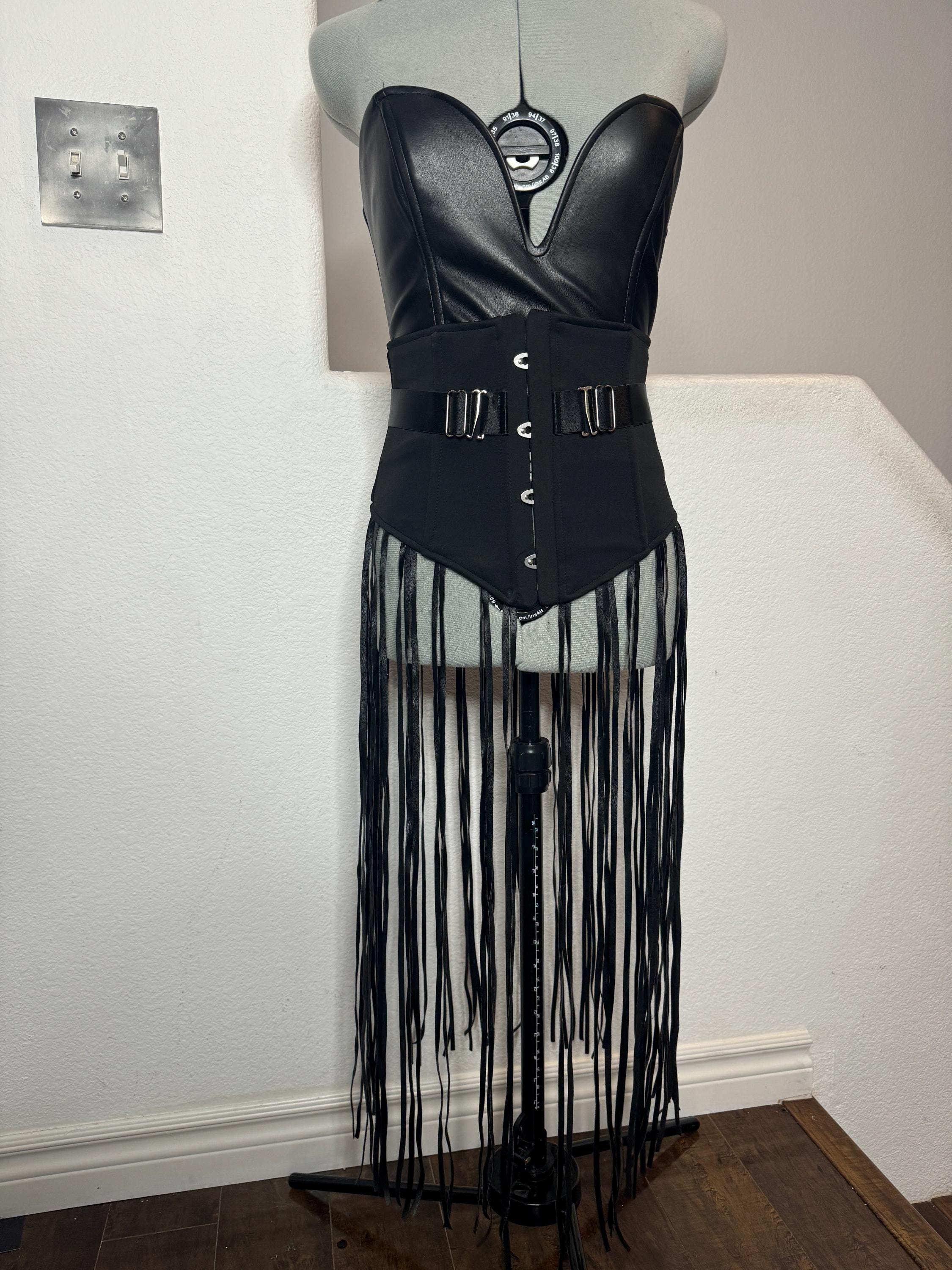 Black Faux Leather Fringe Corset Top Size Small - Etsy