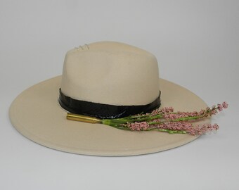 Snakeskin & Bullet Beige Wide Brim Fedora