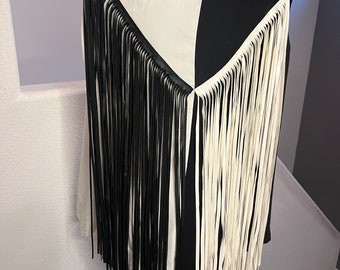 Size Large Black and White faux leather fringe blazer dress