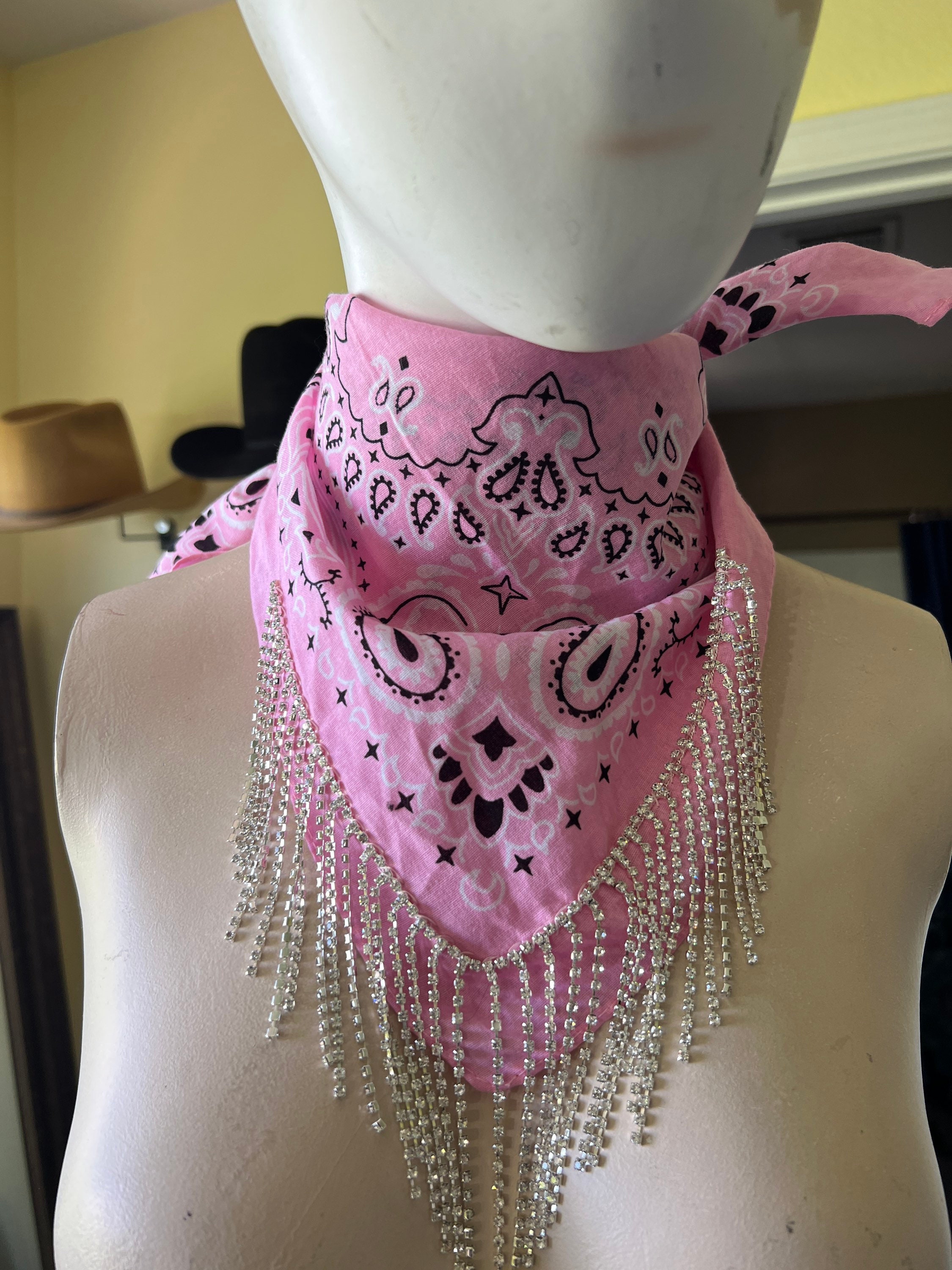 Rhinestone Fringe Cotton Bandana - Etsy