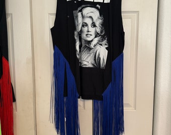 Shorter-Ready to ship Country Singer with Royal Blue Fringe T shirt Dress