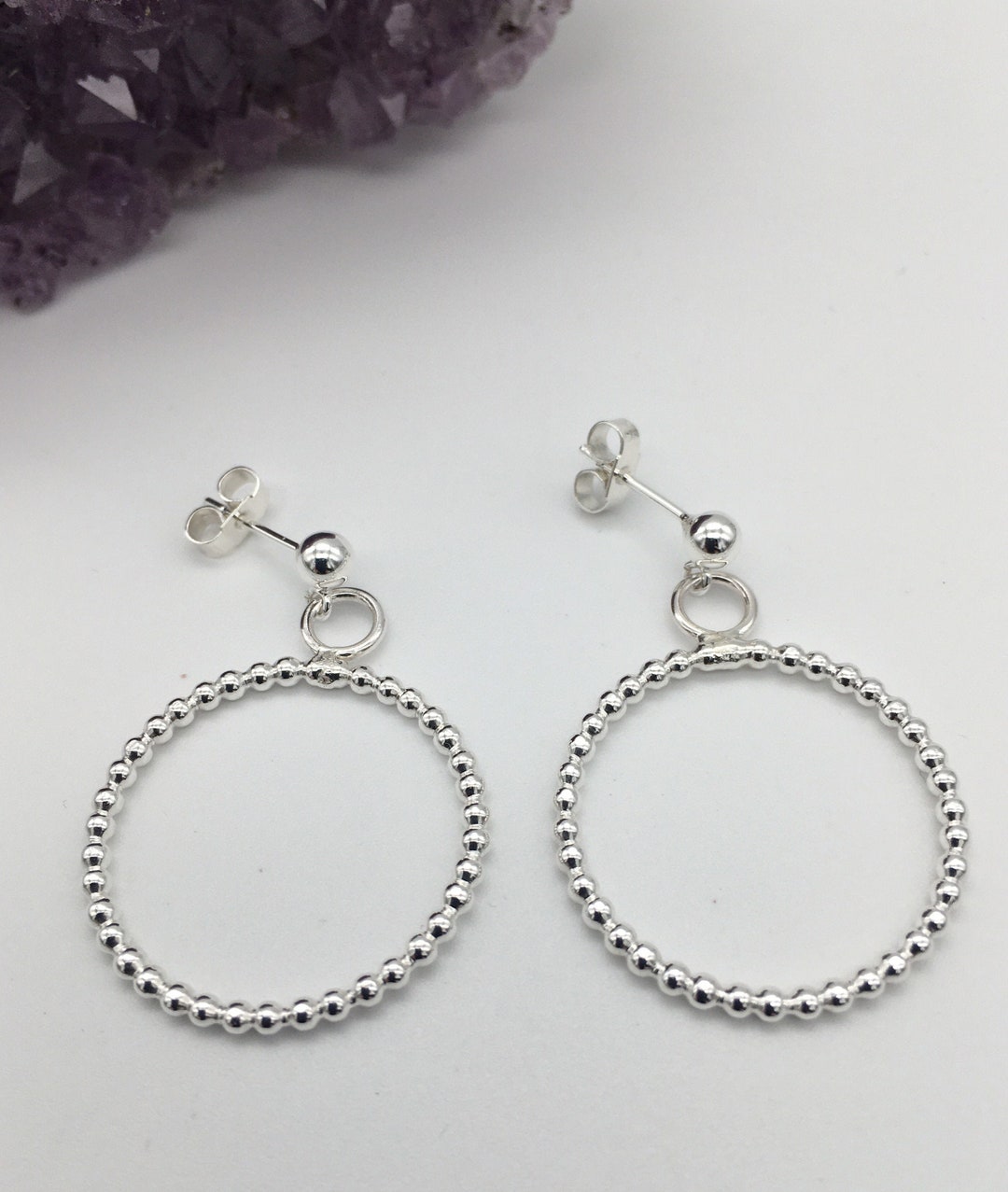 Sterling Silver Beaded Wire Hoop Earrings Round Drop Etsy.de