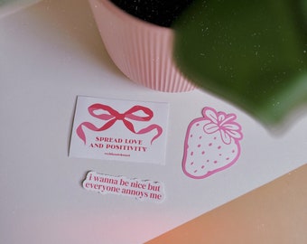 Sticker Set – Strawberries, Quotes & Cuteness | Sticker | Handy Aufkleber | Journaling | Rosa | Fruit | Cute Illustration | Kindle Sticker