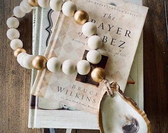 Oyster Shell,Blessing Beads,Coastal Decor,Prayer Beads,Oyster Shell Decor,Oyster Shell and Beads, Mother&#39;s Day Gift, Shell Art, Housewarming