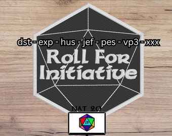 Roll for Initiative Machine Embroidery Design, D&D Patch (4x4)