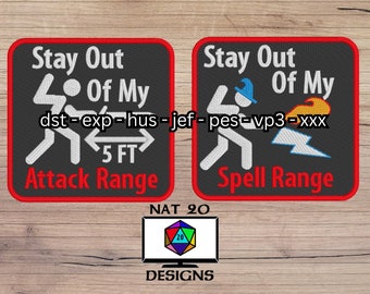 Dungeons and Dragons Embroidery Design, Attack/Spell Range (Fits 4x4 5x7 Hoops)
