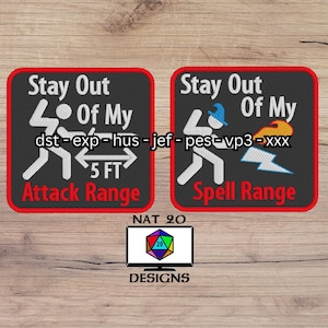 Stay Out of My Attack/Spell Range Machine Embroidery Design, Dungeons and Dragons Patches, Fits 4x4 and 5x7 Hoops