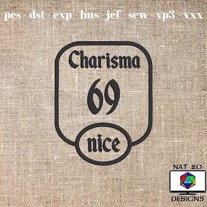 69 Charisma Nice Applique Machine Embroidery Design, DnD patch design, TTRPG Character Sheet Symbol  dst, exp, hus, jef, pes, sew, vp3, xxx