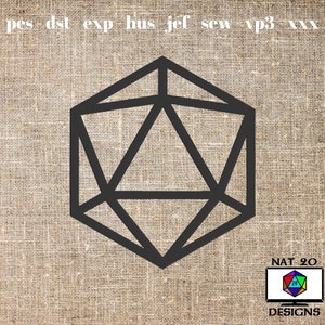 D20 Polyhedral Symbol DnD Dungeons and Dragons RPG Machine Embroidery Design dst, exp, hus, jef, pes, sew, vp3, xxx