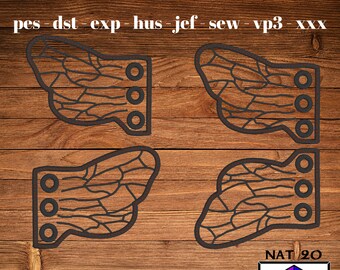 Bee Lace Wings ITH Machine Embroidery Design 4x4 5x7, Skate Wings, Roller Derby Honey, Save the Bees dst, exp, hus, jef, pes, sew, vp3, xxx