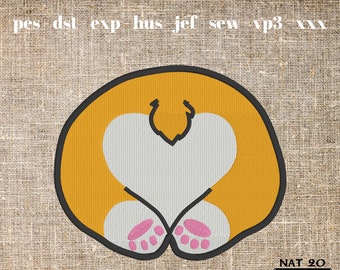 Corgi Butt Machine Embroidery Design, Cute Animal Logo, Puppy Dog Silly Image dst, exp, hus, jef, pes, sew, vp3, xxx