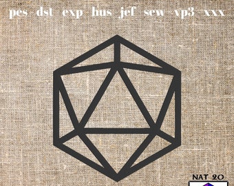 D20 Polyhedral Symbol DnD Dungeons and Dragons RPG Machine Embroidery Design dst, exp, hus, jef, pes, sew, vp3, xxx
