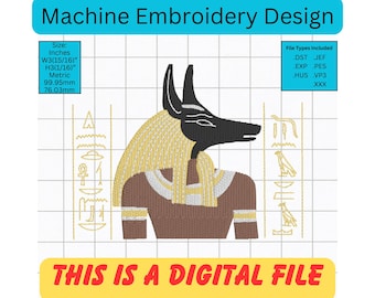 Anubis Embroidery Design – Egyptian God, Detailed Stitch (Digital Download)