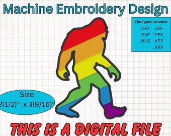 Pride Bigfoot Embroidery Design, Rainbow Sasquatch (Digital File)
