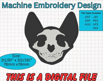 Cat Skull Embroidery Design, Machine Embroidery Pattern (Digital Download)