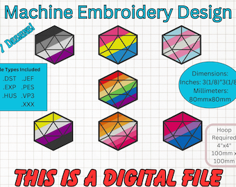 Pride Flag Dice, Machine Embroidery Design (Digital Download)