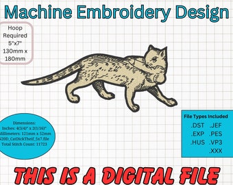 Cat Embroidery Design, Naughty Thief ( dst, exp, hus, jef, pes, vp3, xxx)