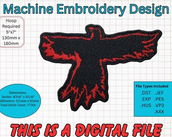 Burning Crow, Embroidery Design Machine Embroidery Design dst, exp, hus, jef, pes, vp3, xxx
