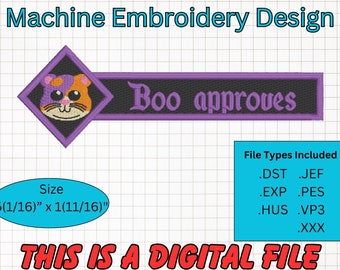 Boo Approves Embroidery Design, Cat Badge (Digital Download)