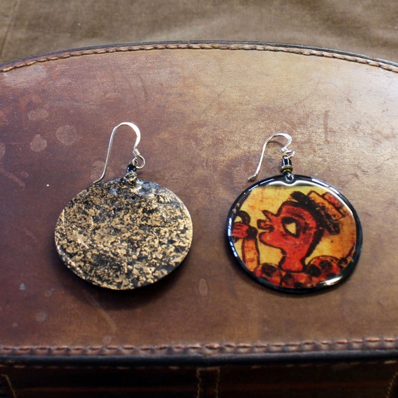 Dramatic Round dangle STATEMENT EARRINGS folk art… - image 3