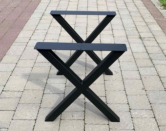 SET of 2 Coffee Table Legs, X Shape Iron Legs Black, Modern Table Base, One Pair Industrial Style table legs, X-Shaped Steel Base