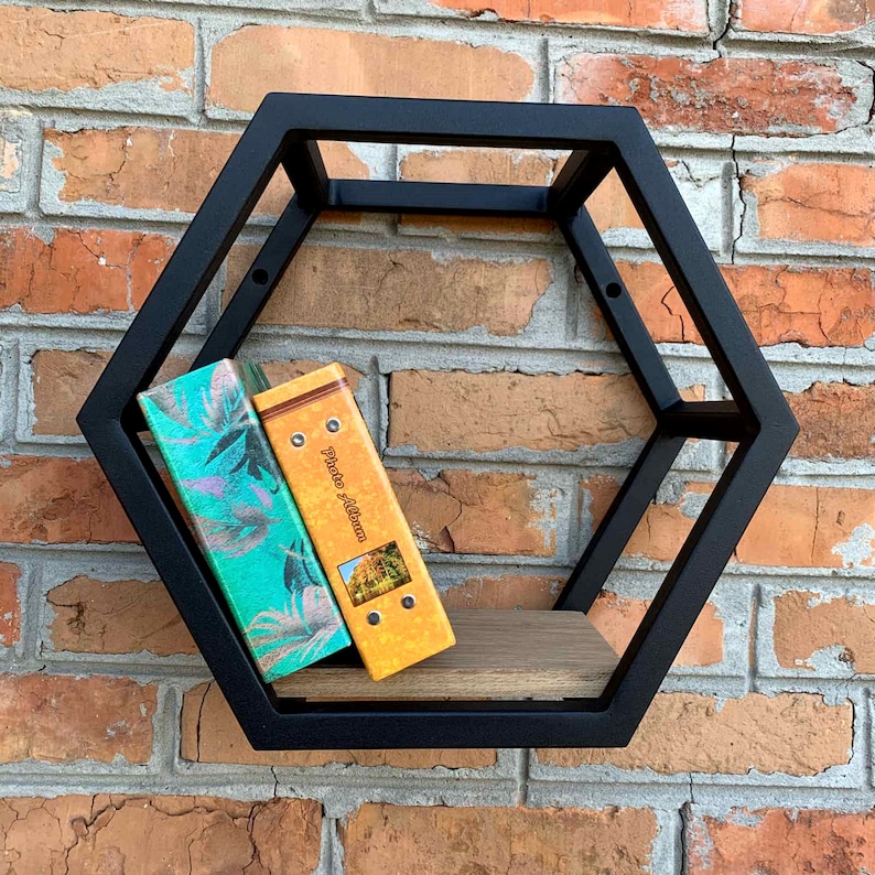 Hexagon Wall Shelf Handmade Metal Black Wall Shelf Etsy