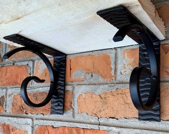 2 pcs / One Pair of shelf brackets, Quality Hand Crafted Wrought Iron Shelf Bracket, Decorative Metal Shelf Bracket Black