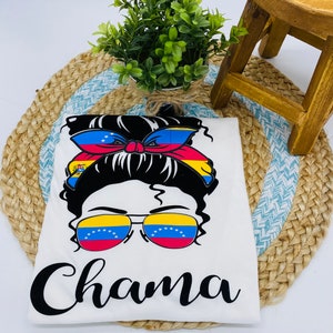 VENEZUELA T SHIRT Woman, CHAMA, Colombia,Dominicana, Mexico, Puerto Rico Venezuela, venezuelan woman, glasses with flag, woman design, hair