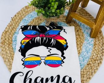 VENEZUELA T SHIRT Woman, CHAMA, Colombia,Dominicana, Mexico, Puerto Rico Venezuela, venezuelan woman, glasses with flag, woman design, hair