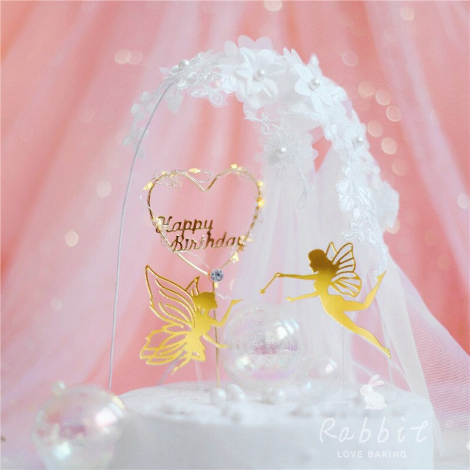 Joyeux anniversaire Fairy Elf Cake Topper Fleur Dentelle Joyeux anniversaire Fairy Elf Cake Topper Fleur Dentelle