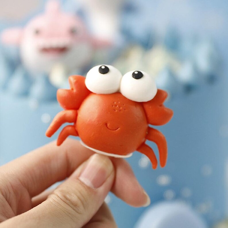 Cartoon Sea Animal Crab Cake Topper Birthday Cake Decor Mermaid Party Decor Mermaid Supplies Under the Sea Baby Showr Cake Decor