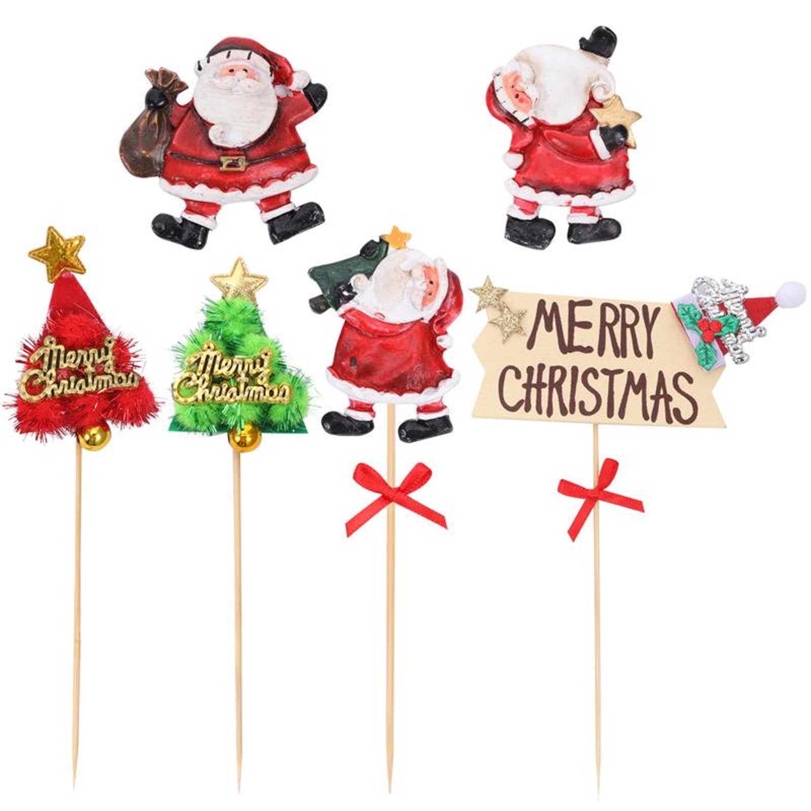 6pcs Christmas Santa Tree Cake Topper Cake Decoration Etsy