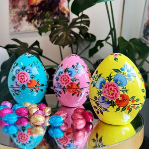 Paper Mache 5&quot; Easter Egg Gift Box Trinket Packaging Jewellery Presentation Decorative +  Foiled Wrapped Milk Chocolate Eggs