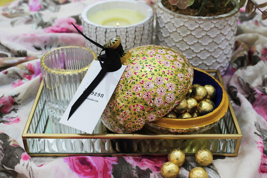 Large Paper Mache Gift Box Chapeau Handmade Hand Painted Floral Luxury