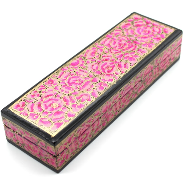 Paper Mache Pink & Gold Tenues Handmade Hand Painted Gift Jewellery Storage Presentation Decorative Box