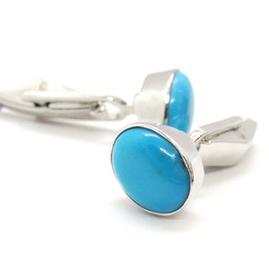 Handmade Sterling Silver Turquoise Cufflinks: Oval Gemstone