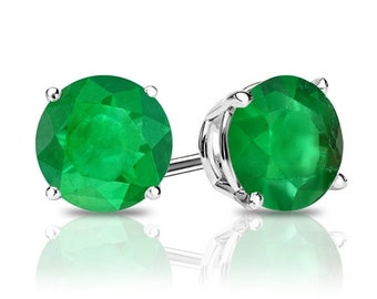 14k White Gold 4 mm or 6 mm Green Emerald Earrings Studs 14K White Gold / Emerald Gemstone Jewelry / May Birthstone