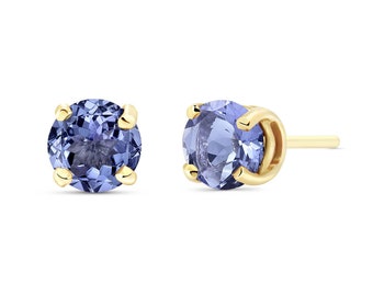 14k Yellow Gold Tanzanite Stud Earrings: Handmade December Stone