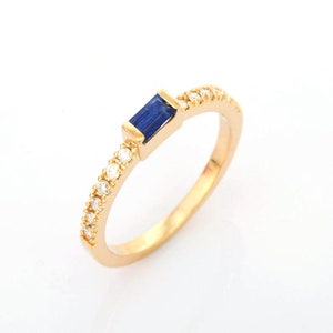 14 K Solid Gold Ring/Natural Sapphire Gemstone Diamond Ring/Minimalist Precious Stone Ring / September Birthstone Ring/ Gift for Her & Him