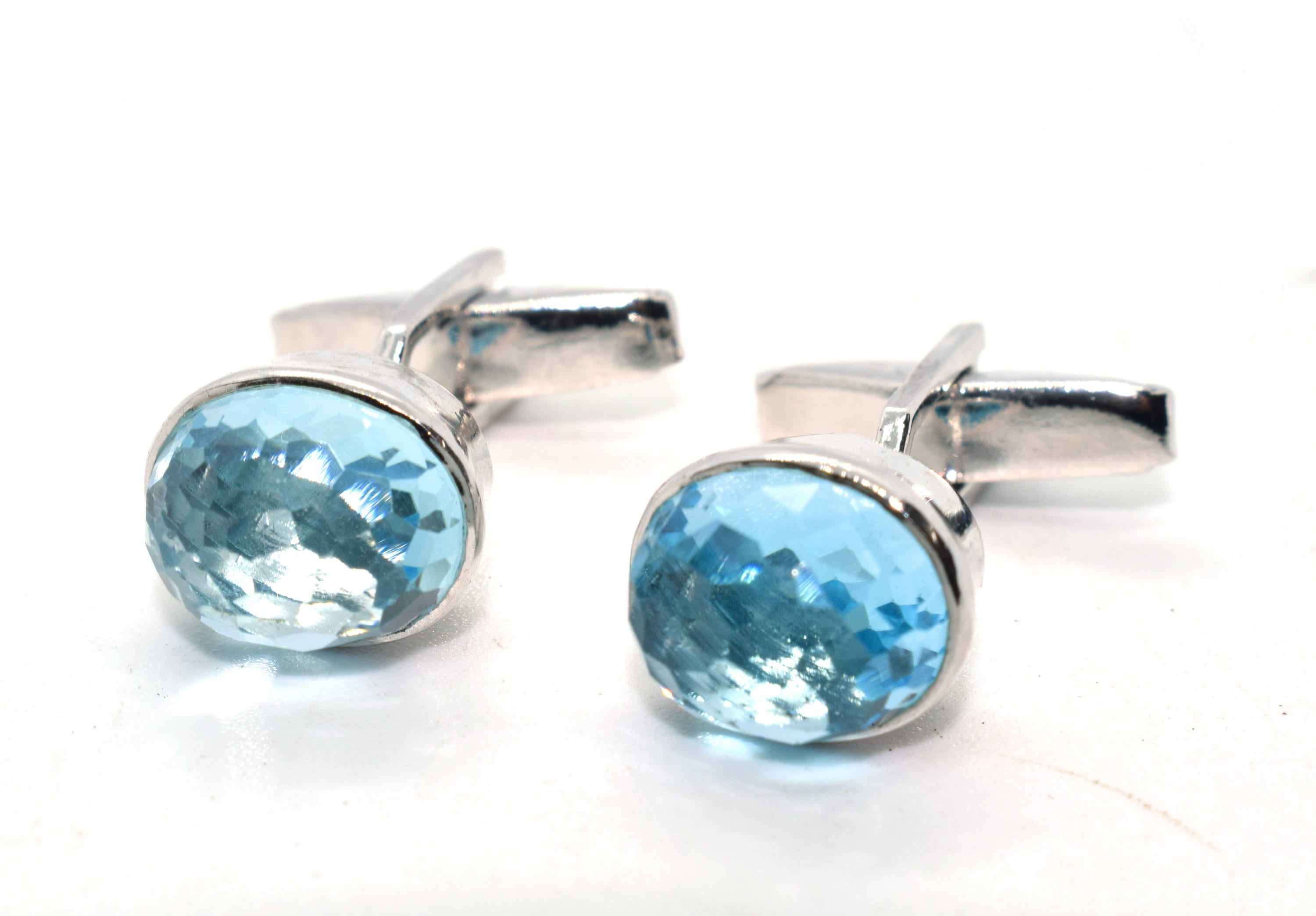 925 Sterling Silver Blue Topaz Cufflinks, Blue Topaz Gemstone Cufflinks, Silver Cufflink