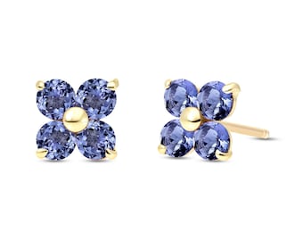 14k Yellow Gold Tanzanite Stud Earrings: Dainty December Stone
