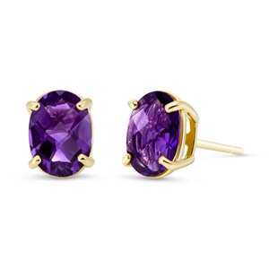 14K Gold Amethyst Stud Earrings: February Birthstone (4x6 mm)