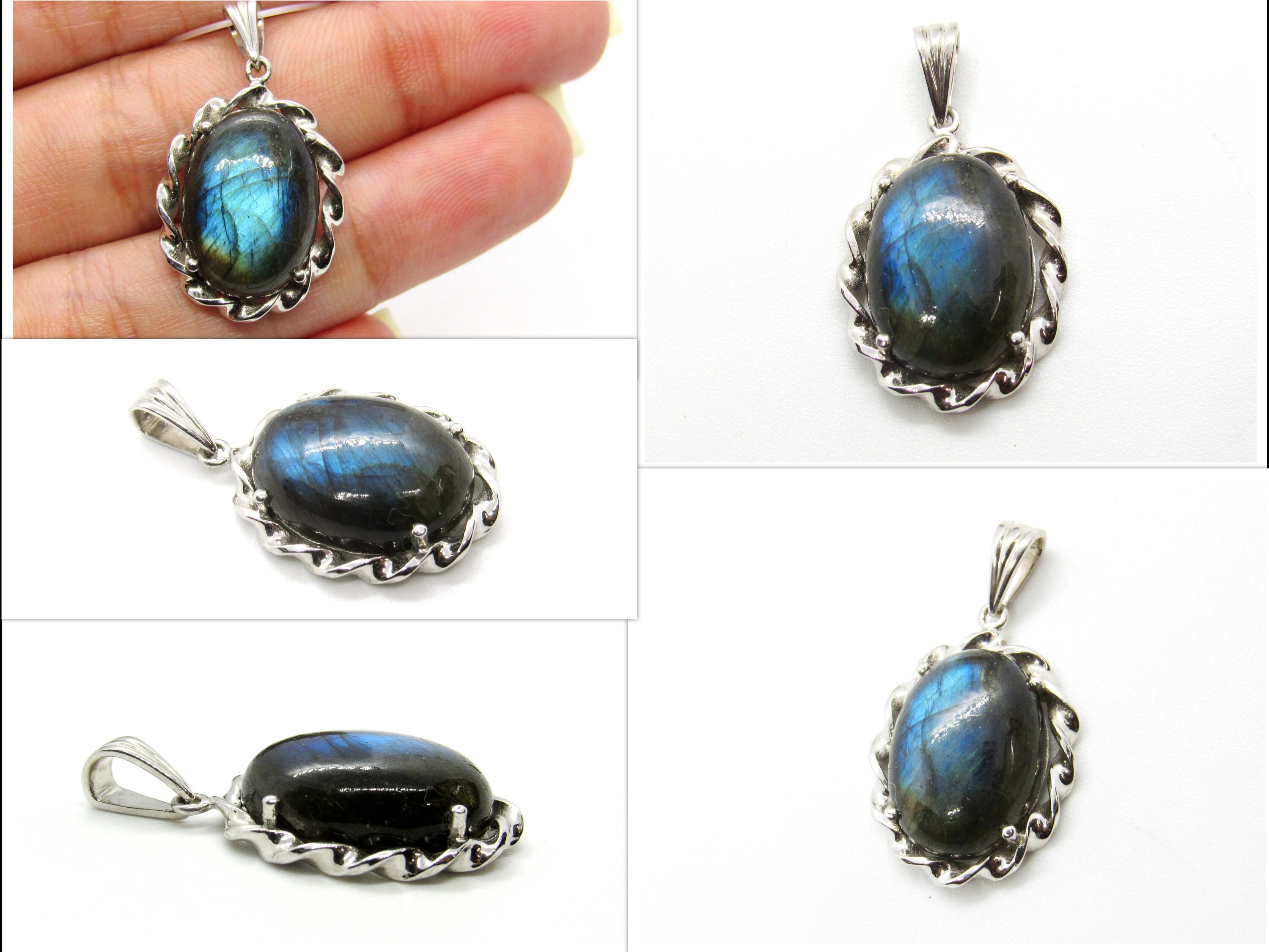 100 Natural Gemstone Pendant925 Sterling Silver Etsy