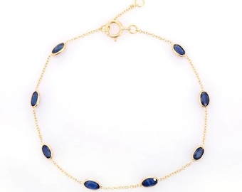 14K Natural Sapphire Bracelet/ Oval Sapphire Bracelet / September Birthstone Bracelet / Gold Bracelet / Everyday jewelry / Women Bracelets