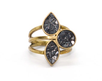 Beautiful Black Diamond Chips Ring and 925 sterling silver, Gold Plated Ring ,vintage jewelry, Diamond Earrings, Women RingJewelry