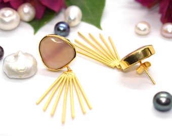 Beautiful Design Pink Chalcedony Gemstone Earring, 925 Silver Earring ,100% Natural Gemstone Earring, Wedding Earring, Engagement Earring