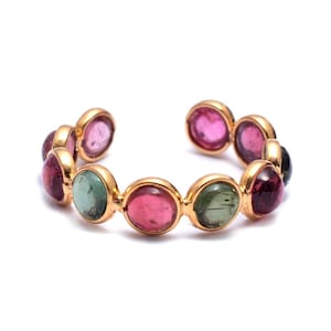14kt Gold Natural Multi Tourmaline Semi Precious Stone Band Ring/Oval Cabochon Ring/Bride Ring/Anniversary Gift Item Ring/ Gemstone Ring