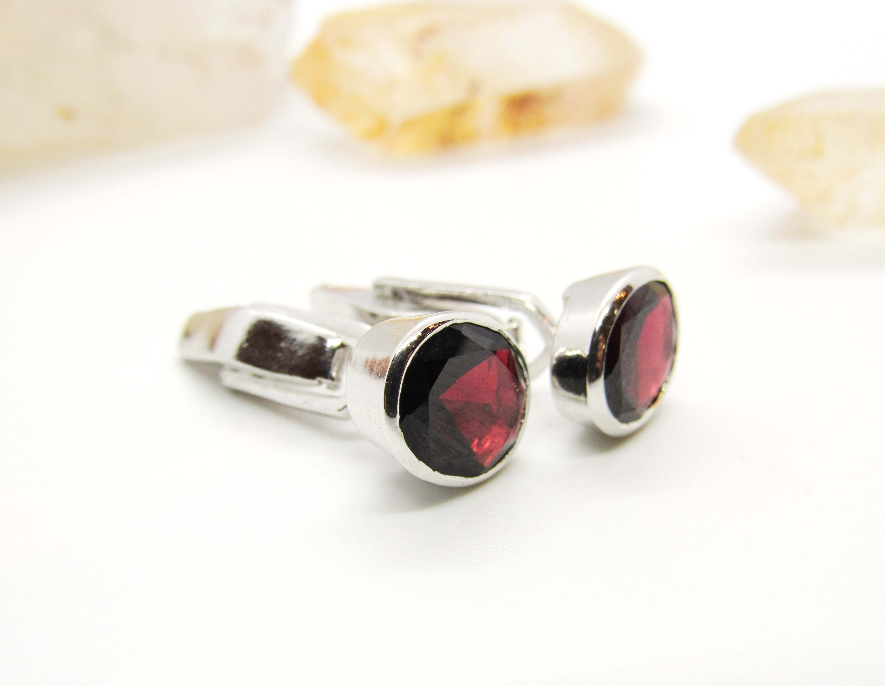 925 Sterling Silver Red Cufflinks Gemstone Etsy