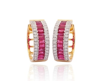 Natural Ruby Earrings / Huggie Earrings / 18k Gold 12MM Ruby Huggie Hoop Earrings / July Birthstone / Gift For Woman / Birthstone Jewelery