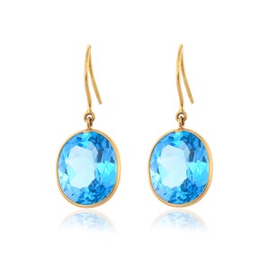 18k Gold Blue Topaz Earrings: Natural Gemstone Drops